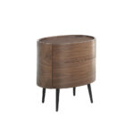 Oval bedside table in walnut wood and black steel legs