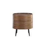 Oval bedside table in walnut wood and black steel legs