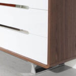 Walnut wood chest of drawers with white drawers and chrome steel