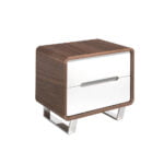 Walnut wood Nightstand with white drawers and chrome steel