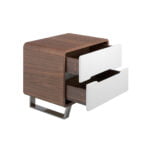 Walnut wood Nightstand with white drawers and chrome steel