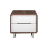 Walnut wood Nightstand with white drawers and chrome steel