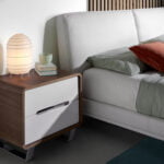 Walnut wood Nightstand with white drawers and chrome steel