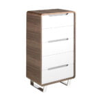 Walnut wood chiffonier with white drawers and chrome steel