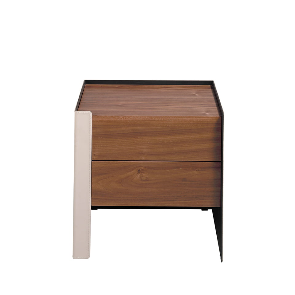Bedisde table walnut wood and recycled leather