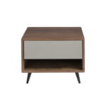 Bedside table in walnut wood and matt lacquered MDF drawer.