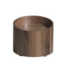 Round bedside table in walnut wood.