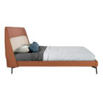 Upholstered bed in brown and grey eco-leather with steel legs