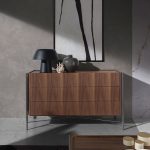 Chest of drawers in Walnut wood and darkened steel