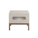 Gray and walnut wood bedside table with interior lighting