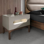 Gray and walnut wood bedside table with interior lighting