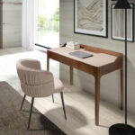 Writing desk with leatherette and walnut top