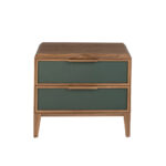 Dark green pvc and walnut bedside table