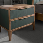 Dark green pvc and walnut bedside table