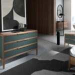 Dark green and walnut pvc chest of drawers