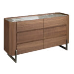 Chest of drawers walnut and metallic dark steel with porcelain marble top