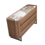 Chest of drawers walnut and metallic dark steel with porcelain marble top