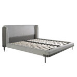 Light grey fabric and dark grey leatherette bed