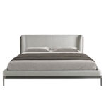 Light grey fabric and dark grey leatherette bed