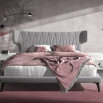 Letto in tessuto grigio chiaro