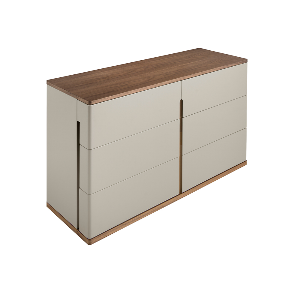 Chest of drawers in grey wood and walnut