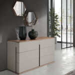 Chest of drawers in grey wood and walnut