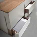 Chest of drawers in grey wood and walnut