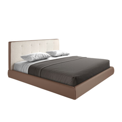 (Español) Cama capitoné tela color blanco roto y polipiel marrón bed - Angel Cerda