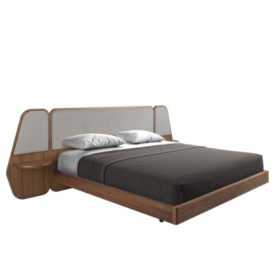 (Español) Cama nogal y tela color gris bed - Angel Cerda