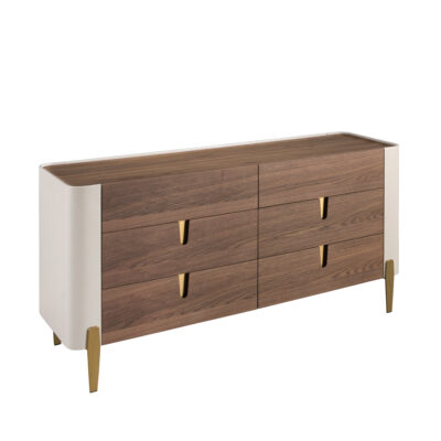 (Español) Cómoda nogal, beige, acero pulido dorado y tapa de nogal Chest of drawers - Angel Cerda