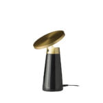 Lampe de table en marbre nero marquina et acier poli doré