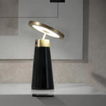 Table lamp in nero marquina marble and golden polished steel