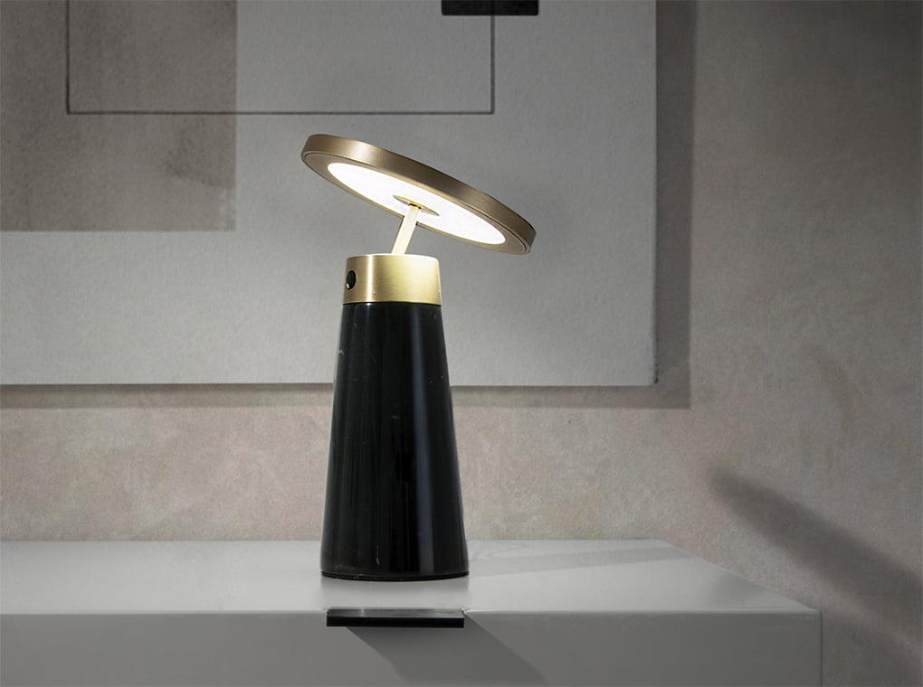 Table lamp in nero marquina marble and golden polished steel