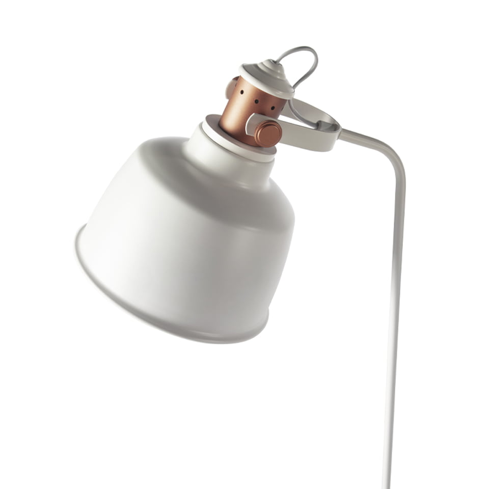 Lámpara de pie en acero inoxidable blanco y detalles en color bronce