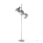 Floor lamp with three multidirectional lampshades made of stainless steel painted in gray epoxy and details in bronze color