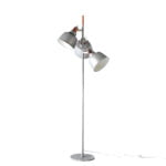 Lampadaire avec trois abat-jour multidirectionnels en acier inoxydable peint en époxy gris et détails en bronze