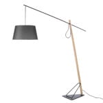 Floor lamp in black steel and oak wood with fabric lampshade