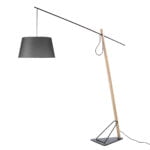 Lampadaire en acier noir et bois de chêne avec abat-jour en tissu