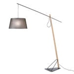 Floor lamp in black steel and oak wood with fabric lampshade