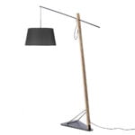 Floor lamp in black steel and oak wood with fabric lampshade