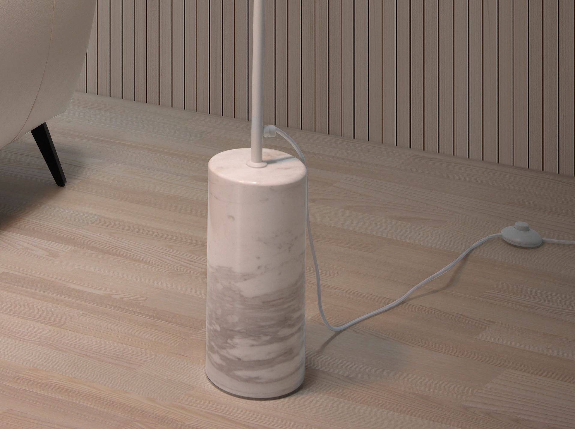 Lámpara pie acero blanco con base de mármol porcelánico Lámpara pie acero blanco con base de mármol porcelánico