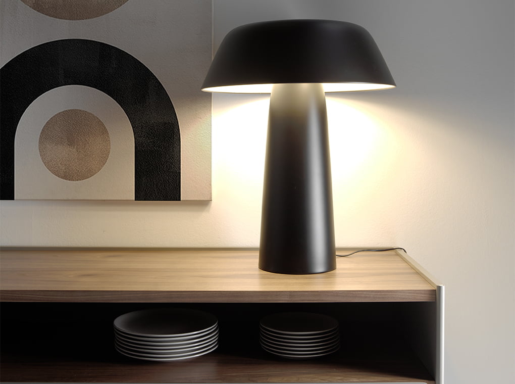 Table lamp made of stainless steel lacquered in black color