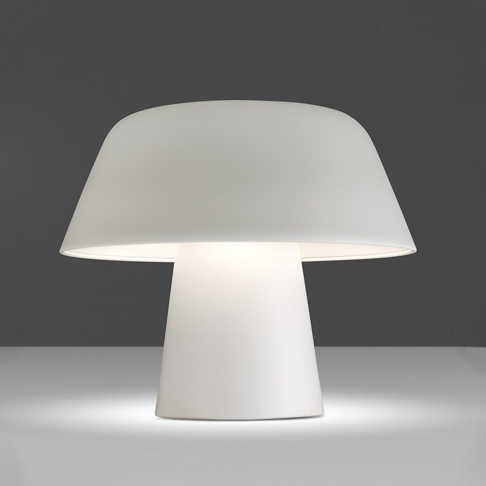 Table lamp made of stainless steel lacquered white color