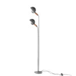 Floor lamp with two lampshades in black steel with leather grip