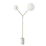 Lampadaire en marbre blanc, acier doré et verre blanc