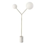 Lampadaire en marbre blanc, acier doré et verre blanc