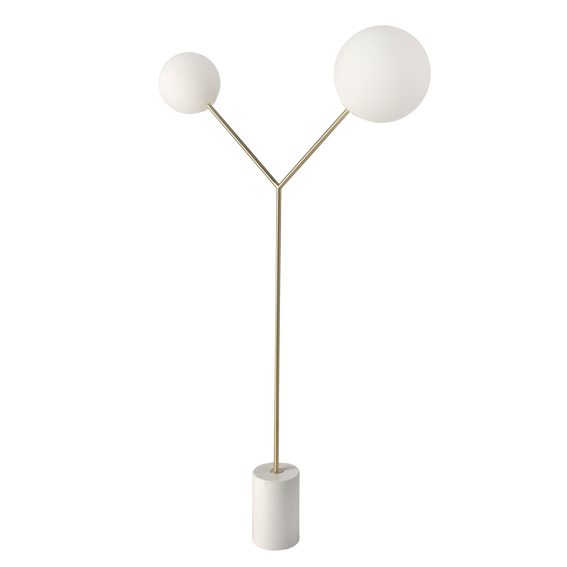 Lampadaire en marbre blanc, acier doré et verre blanc Lampadaire en marbre blanc, acier doré et verre blanc