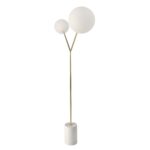 Lampadaire en marbre blanc, acier doré et verre blanc