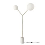 Floor lamp in calacatta marble, gilded steel and white glass