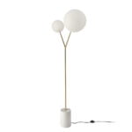 Floor lamp in calacatta marble, gilded steel and white glass